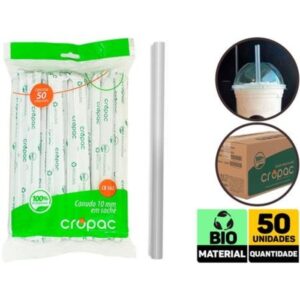 Canudo bio milk shake 20cm x 10mm 15x50 un cropac